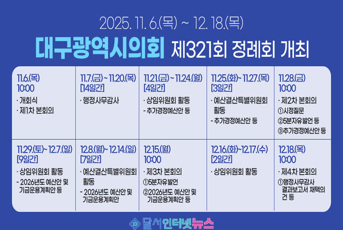 대구시의회, 제321회 정례회 개회! 43일간의 의정 활동으로 시민 중심의 행복 도시 구현 앞장서!