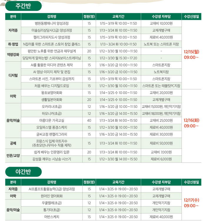 대구 달서구, '달서50플러스센터' 2026년 1분기 정규강좌 수강생 모집! 